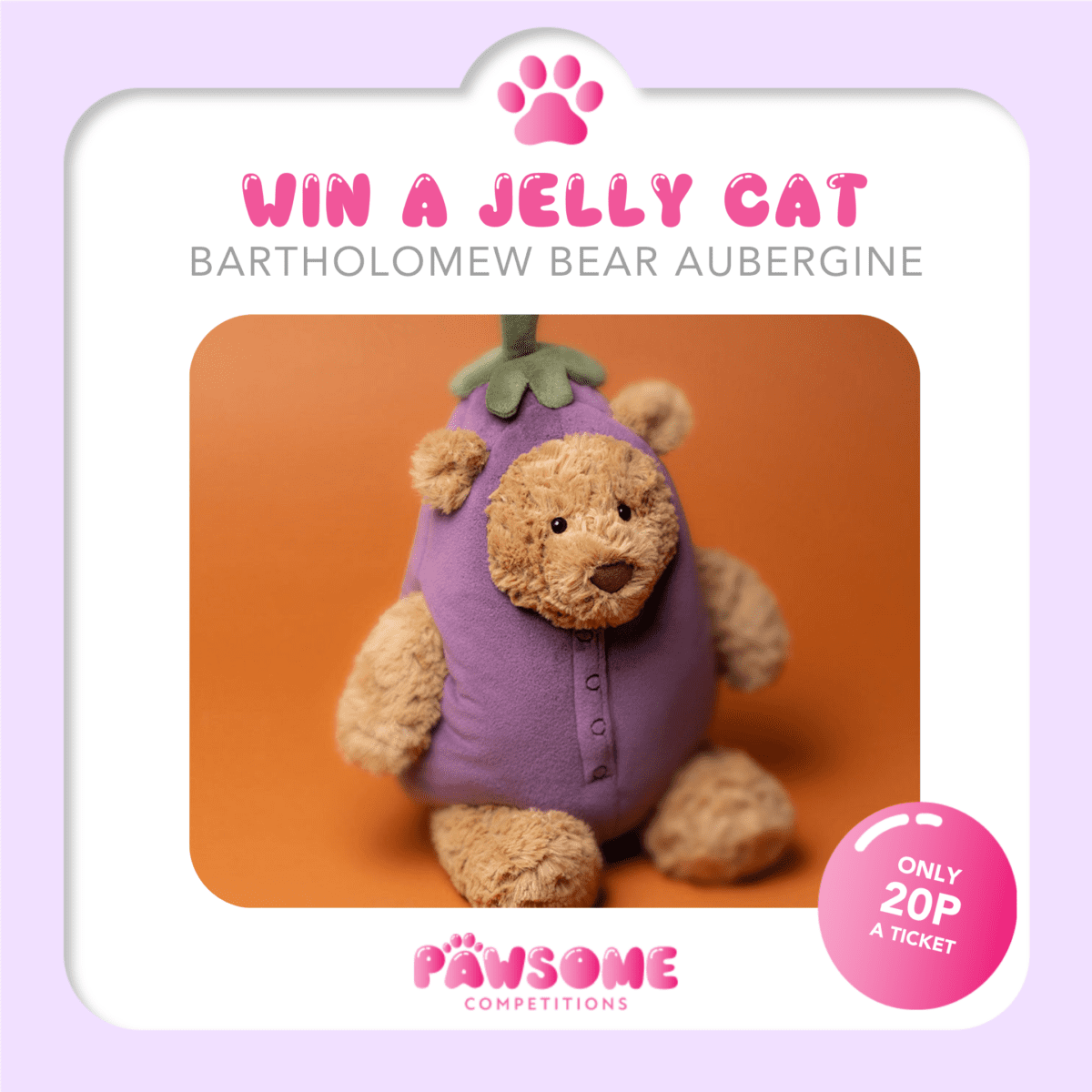 WIN A Jellycat Bartholomew Bear Aubergine