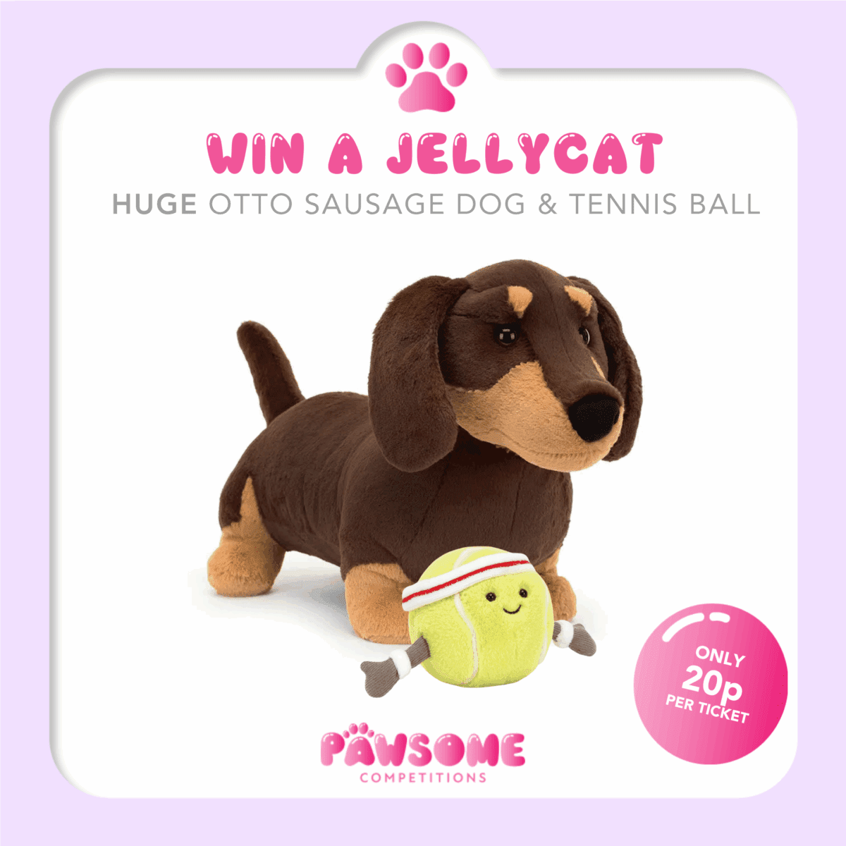 WIN TWO Jellycats - BIG Otto Sausage & Tennis Ball