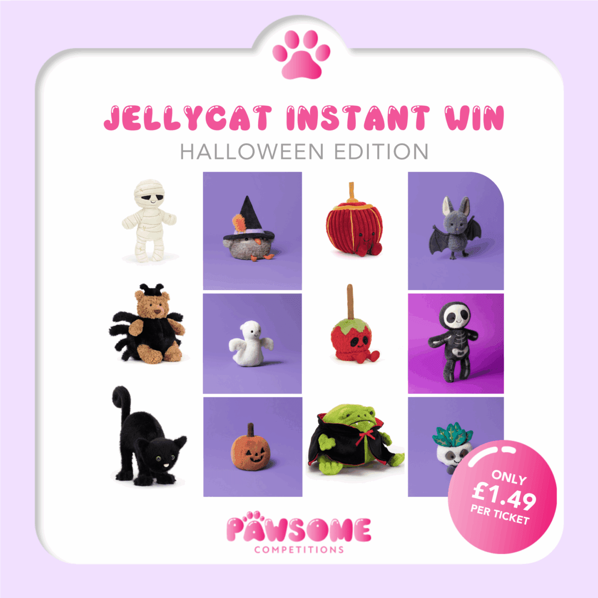 INSTANT WIN - HALLOWEEN JELLYCAT - MYSTI GHOST SELL OUT PRIZE!